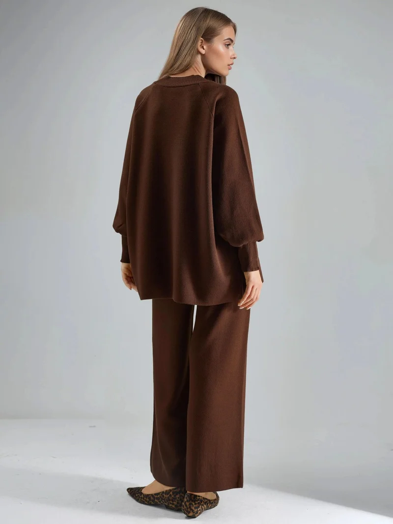 MY FASHION Coffee Brown MY FASHION Loose Fit Sweater & Pants Knit Co-ord Set for Women | Best Price UAE